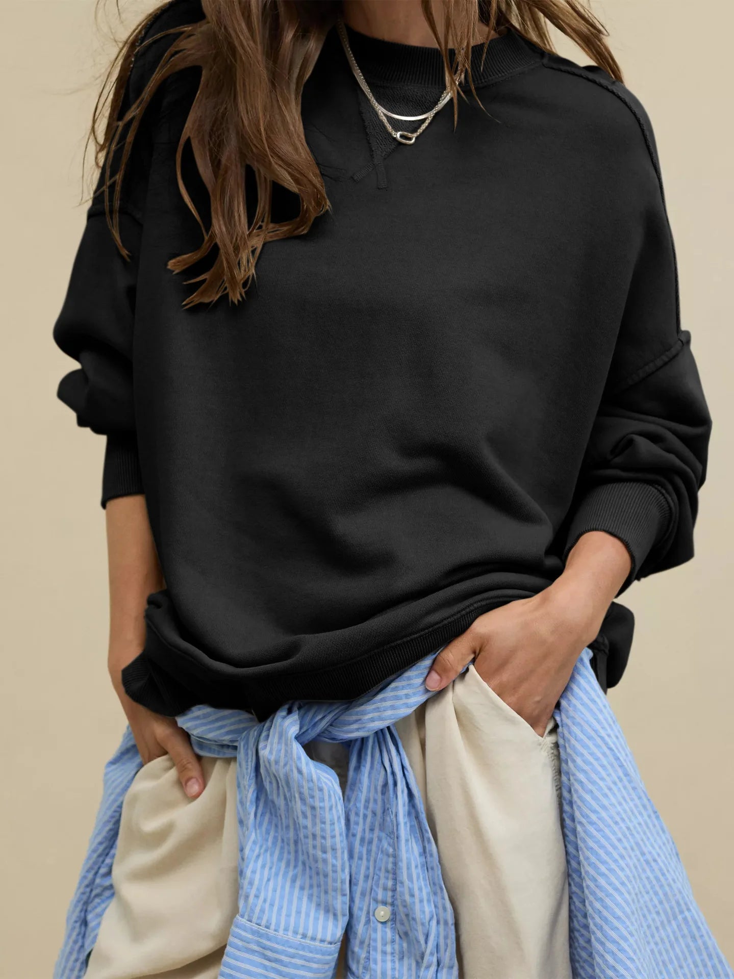 2025 Fall Winter New Fashion Women's Hoodie Loose-Fit Casual Crew Neck Top Commuter Wear Y2k Woman Clothing