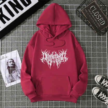 Winter Unisex Hoodie Drawstring Elastic Cuff Thorn Print Thick Hooded Sweatshirt Casual Long Sleeves Pullover Warm Tops Lady