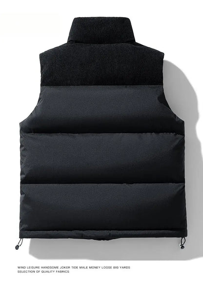 Winter Unisex Puffer Vest Thickened Warm Corduroy Windproof Outdoor Sleeveless Stand Collar Fashion Casual Cotton-Padded Coat