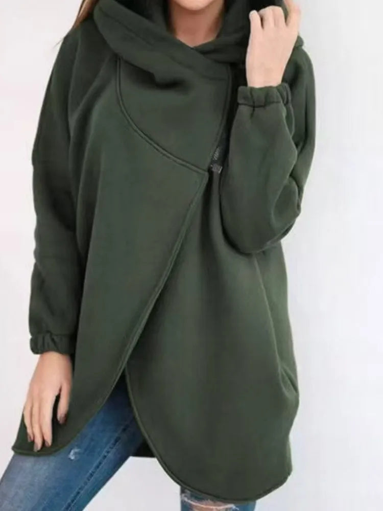 Fashion Hooded Hoodie For Women Casual Solid Zip Long Sleeve Loose Coats Tops Female Holiday Streetwear Autumn Winter Clothes