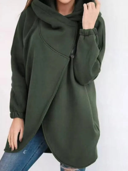 Fashion Hooded Hoodie For Women Casual Solid Zip Long Sleeve Loose Coats Tops Female Holiday Streetwear Autumn Winter Clothes