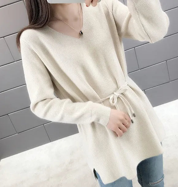 Knitted Sweaters For Women Solid Sale All Cheap Autumn Clothes Japanese Style On Promotion Attractive Top V Neck Female Pullover