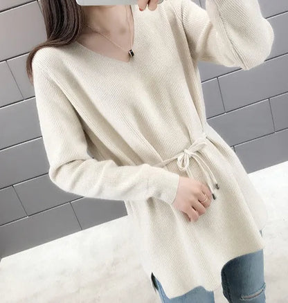 Knitted Sweaters For Women Solid Sale All Cheap Autumn Clothes Japanese Style On Promotion Attractive Top V Neck Female Pullover