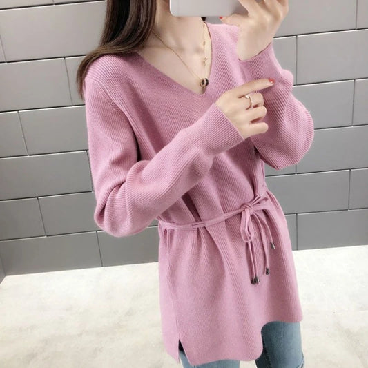 Knitted Sweaters For Women Solid Sale All Cheap Autumn Clothes Japanese Style On Promotion Attractive Top V Neck Female Pullover