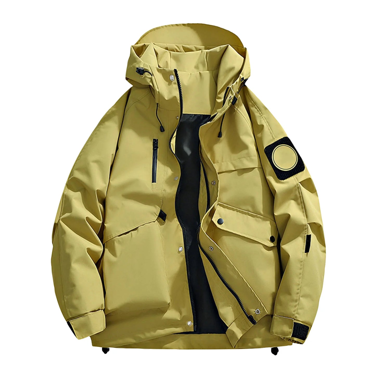 Unisex Autumn Winter Jacket Solid Color Outdoor Workwear Casual Loose Zipper Pocket Warm Long Sleeved Jacket Windproof Jacket