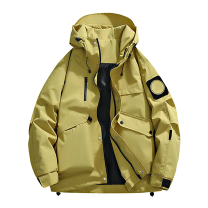 Unisex Autumn Winter Jacket Solid Color Outdoor Workwear Casual Loose Zipper Pocket Warm Long Sleeved Jacket Windproof Jacket