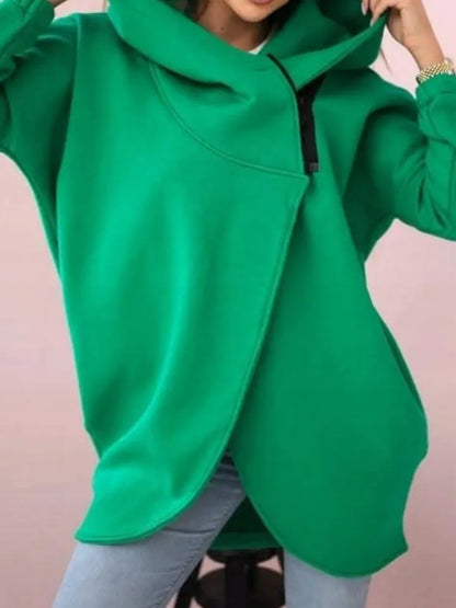 Fashion Hooded Hoodie For Women Casual Solid Zip Long Sleeve Loose Coats Tops Female Holiday Streetwear Autumn Winter Clothes