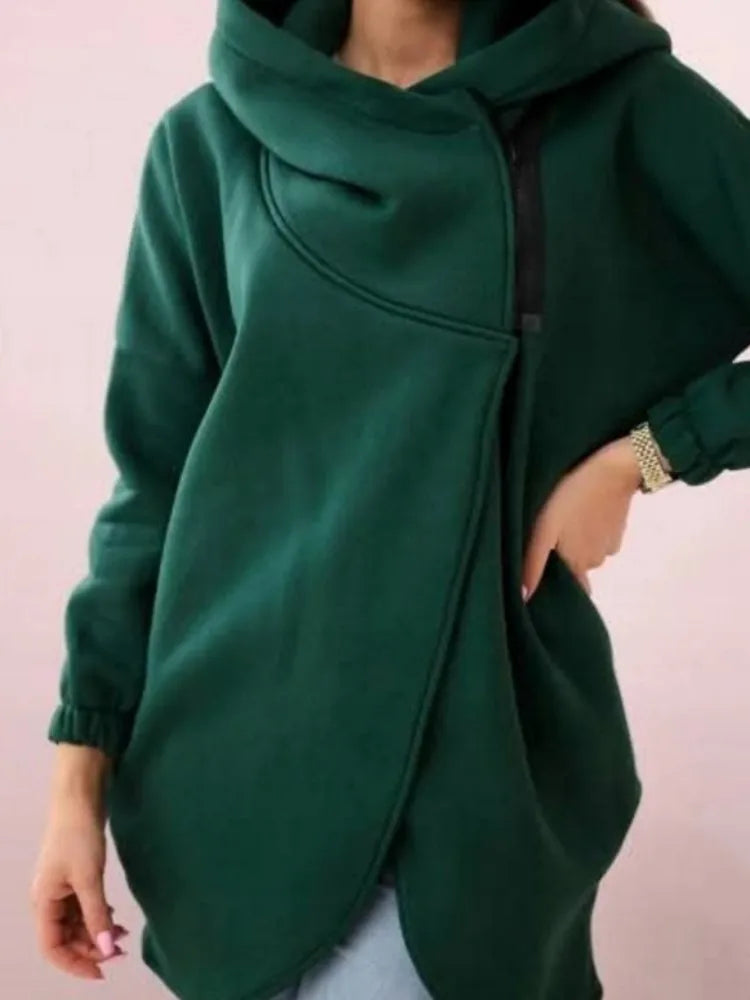 Fashion Hooded Hoodie For Women Casual Solid Zip Long Sleeve Loose Coats Tops Female Holiday Streetwear Autumn Winter Clothes