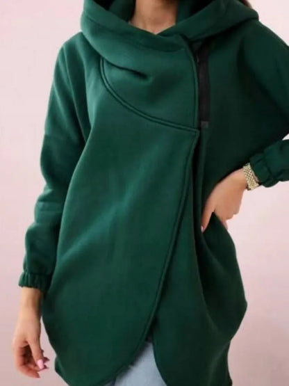 Fashion Hooded Hoodie For Women Casual Solid Zip Long Sleeve Loose Coats Tops Female Holiday Streetwear Autumn Winter Clothes