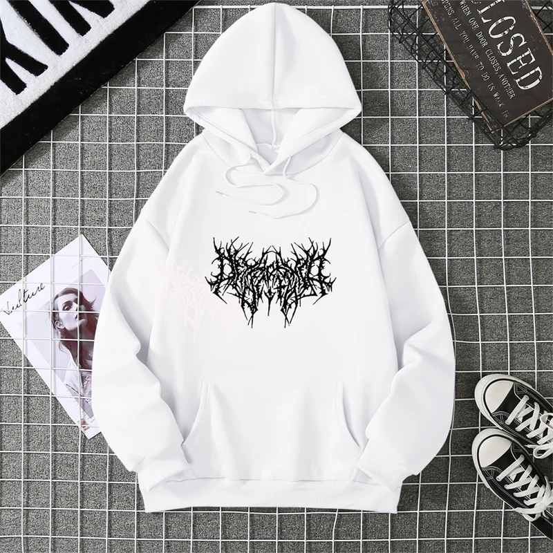 Winter Unisex Hoodie Drawstring Elastic Cuff Thorn Print Thick Hooded Sweatshirt Casual Long Sleeves Pullover Warm Tops Lady