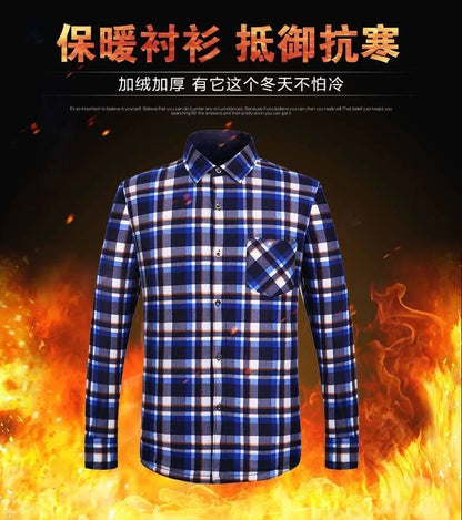 2025 Men's Winter Warm Long Sleeve Plaid Shirts Flannel Fur Lined Thick Formal Shirts Fleece Casual Shirt for Men Dress Shirts