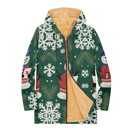 Unisex Christmas Winter Hooded Jacket with Festive Patterns Snowflakes Snowmen Reindeer and Penguins Soft Fleece Lining Warmth