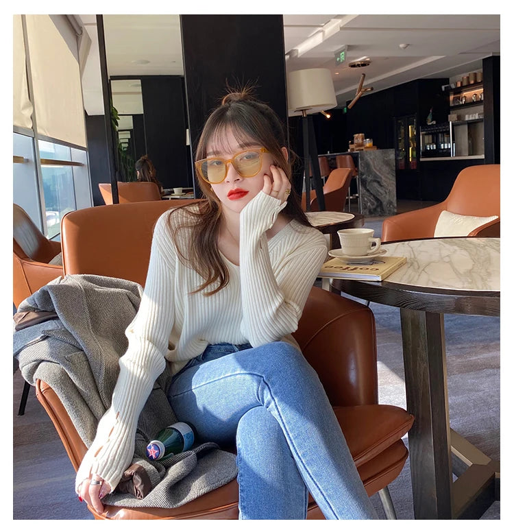 Autumn Winter Women Sweaters Long Sleeve Knitted V Neck Button Pullover Sweater Femme Basic Solid Jersey Tops Fashion Clothes