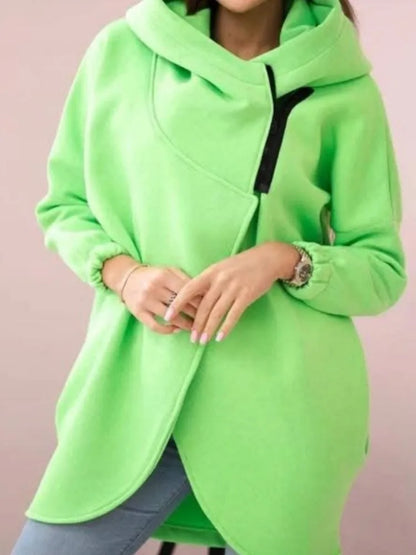 Fashion Hooded Hoodie For Women Casual Solid Zip Long Sleeve Loose Coats Tops Female Holiday Streetwear Autumn Winter Clothes