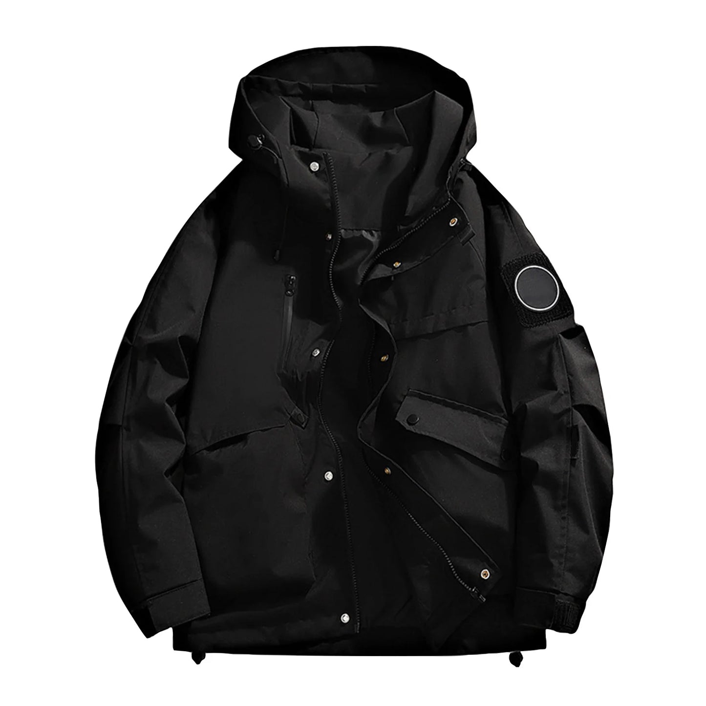 Unisex Autumn Winter Jacket Solid Color Outdoor Workwear Casual Loose Zipper Pocket Warm Long Sleeved Jacket Windproof Jacket