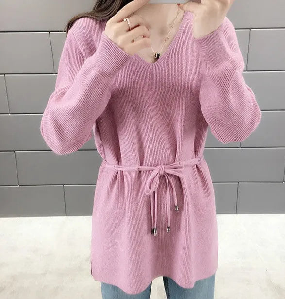 Knitted Sweaters For Women Solid Sale All Cheap Autumn Clothes Japanese Style On Promotion Attractive Top V Neck Female Pullover