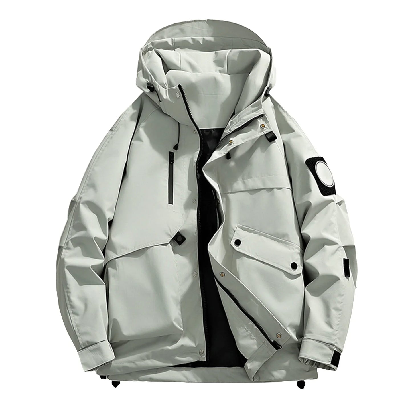 Unisex Autumn Winter Jacket Solid Color Outdoor Workwear Casual Loose Zipper Pocket Warm Long Sleeved Jacket Windproof Jacket