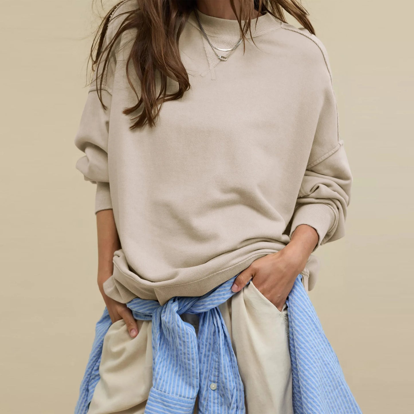 2025 Fall Winter New Fashion Women's Hoodie Loose-Fit Casual Crew Neck Top Commuter Wear Y2k Woman Clothing