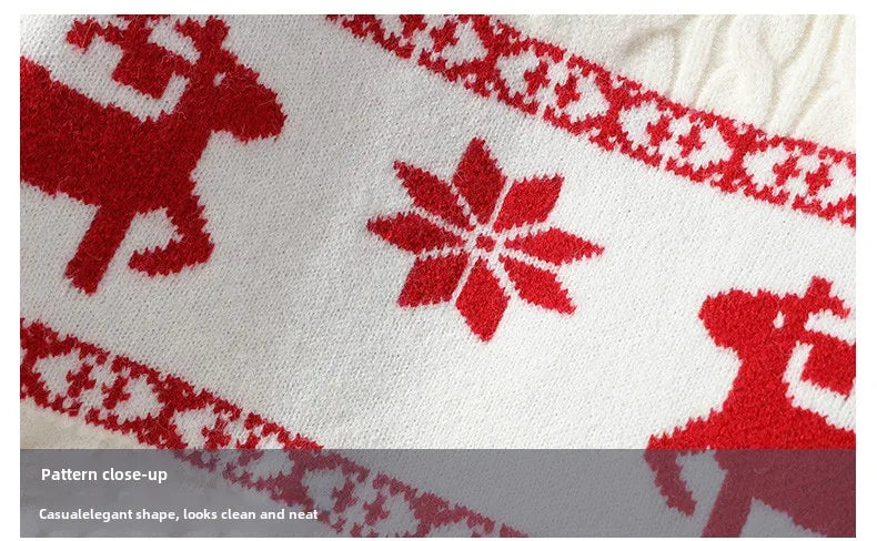 Christmas Clothing Men Sweaters Reindeer Pattern Long Sleeve Polo Neck Xmas Holiday Loose Knitwear Sweater Man Jumper Pullover