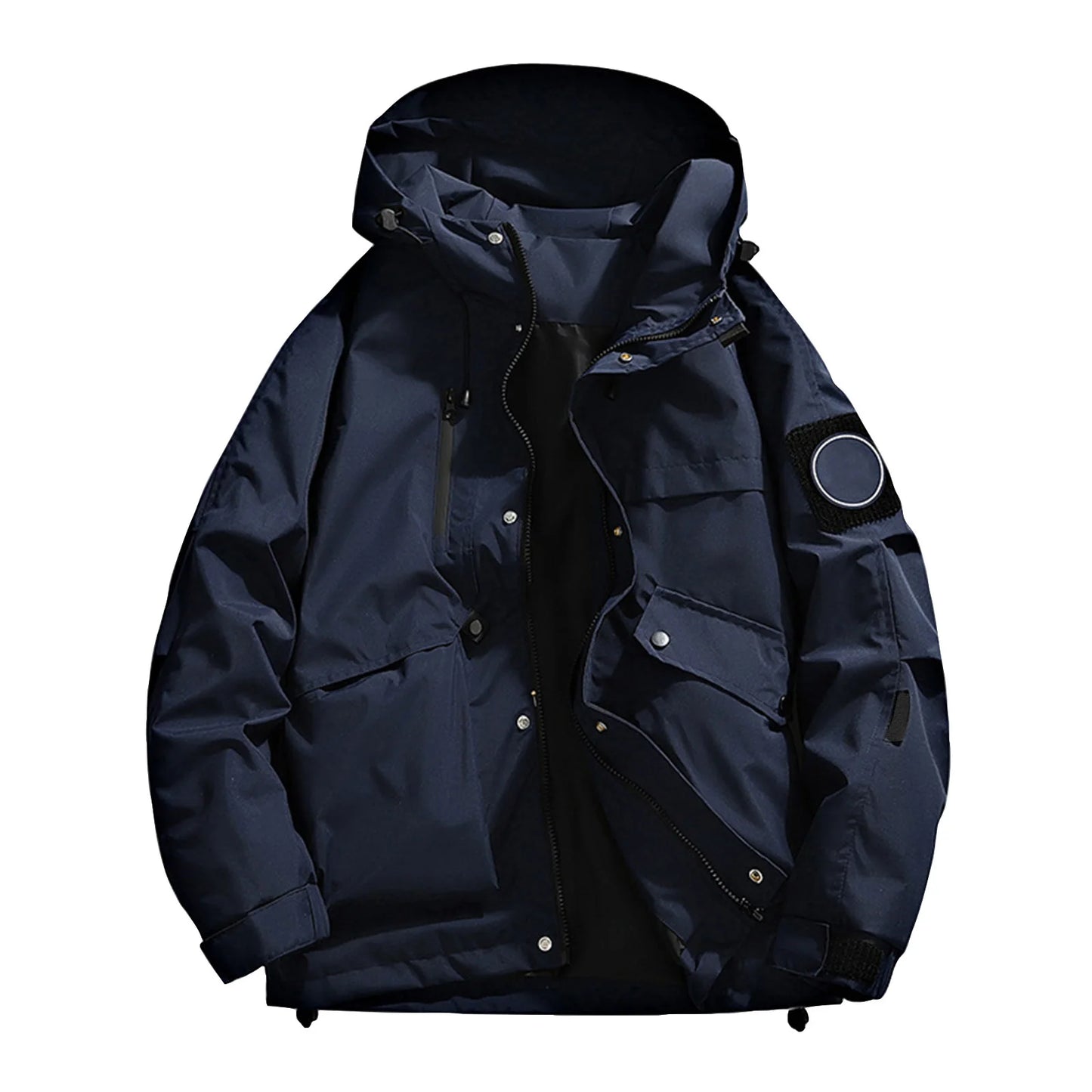 Unisex Autumn Winter Jacket Solid Color Outdoor Workwear Casual Loose Zipper Pocket Warm Long Sleeved Jacket Windproof Jacket