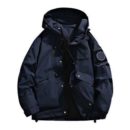 Unisex Autumn Winter Jacket Solid Color Outdoor Workwear Casual Loose Zipper Pocket Warm Long Sleeved Jacket Windproof Jacket