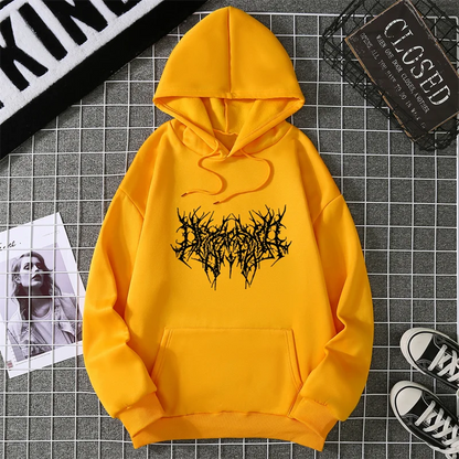 Winter Unisex Hoodie Drawstring Elastic Cuff Thorn Print Thick Hooded Sweatshirt Casual Long Sleeves Pullover Warm Tops Lady
