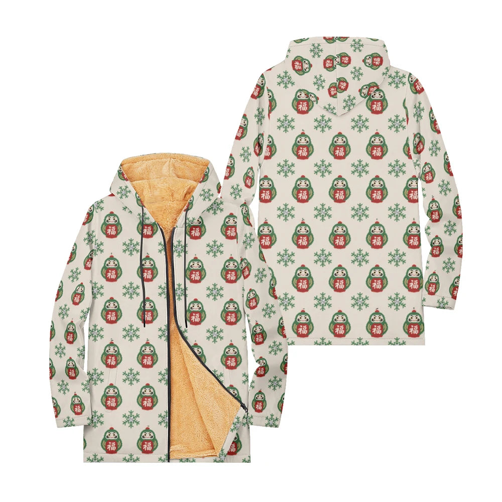 Unisex Christmas Winter Hooded Jacket with Festive Patterns Snowflakes Snowmen Reindeer and Penguins Soft Fleece Lining Warmth