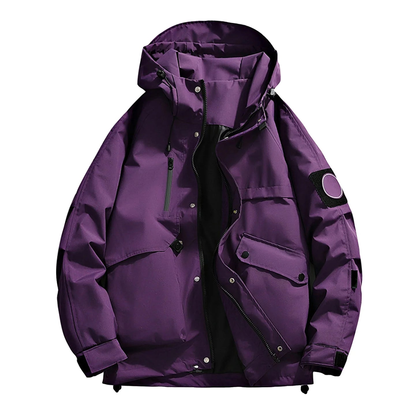 Unisex Autumn Winter Jacket Solid Color Outdoor Workwear Casual Loose Zipper Pocket Warm Long Sleeved Jacket Windproof Jacket