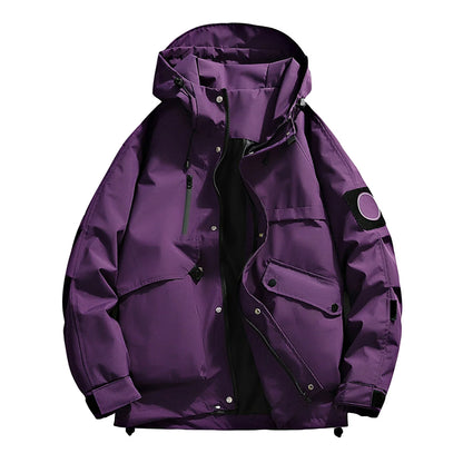Unisex Autumn Winter Jacket Solid Color Outdoor Workwear Casual Loose Zipper Pocket Warm Long Sleeved Jacket Windproof Jacket