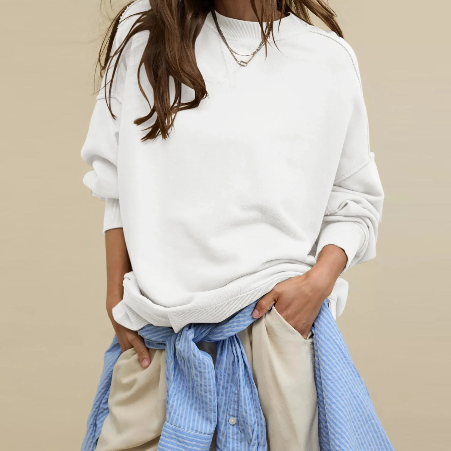 2025 Fall Winter New Fashion Women's Hoodie Loose-Fit Casual Crew Neck Top Commuter Wear Y2k Woman Clothing