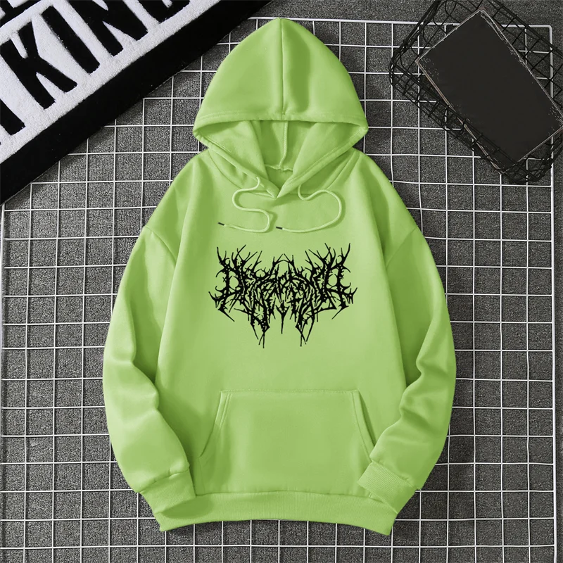 Winter Unisex Hoodie Drawstring Elastic Cuff Thorn Print Thick Hooded Sweatshirt Casual Long Sleeves Pullover Warm Tops Lady