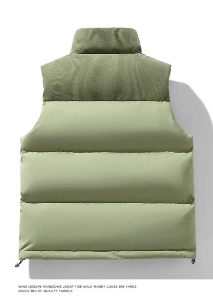 Winter Unisex Puffer Vest Thickened Warm Corduroy Windproof Outdoor Sleeveless Stand Collar Fashion Casual Cotton-Padded Coat