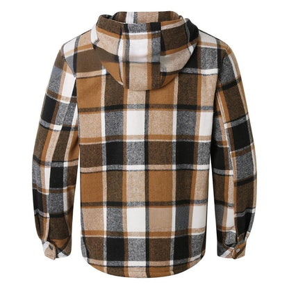 Men's Shirt Plaid Retro Warm Top Winter Fashion Men's Clothing Classic Style Zipper Jacket Thickened Fleece Lined Hooded