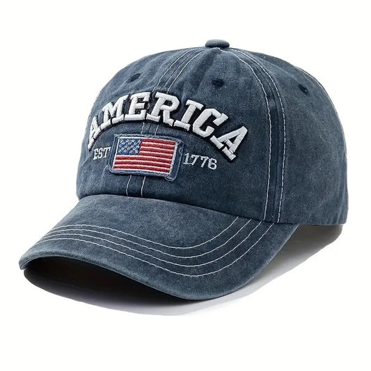 Vintage USA Flag Embroidered Baseball Cap - Bold Lettering, Distressed Wash, Sun Protection - Trendy Dad Hat for Outdoor