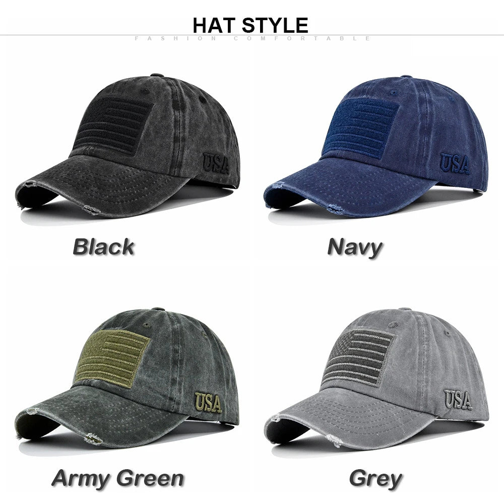 Camouflage Baseball Cap Leopard grain hat Sun hat Washed denim baseball cap American flag USA pattern Spring Autumn baseball Cap