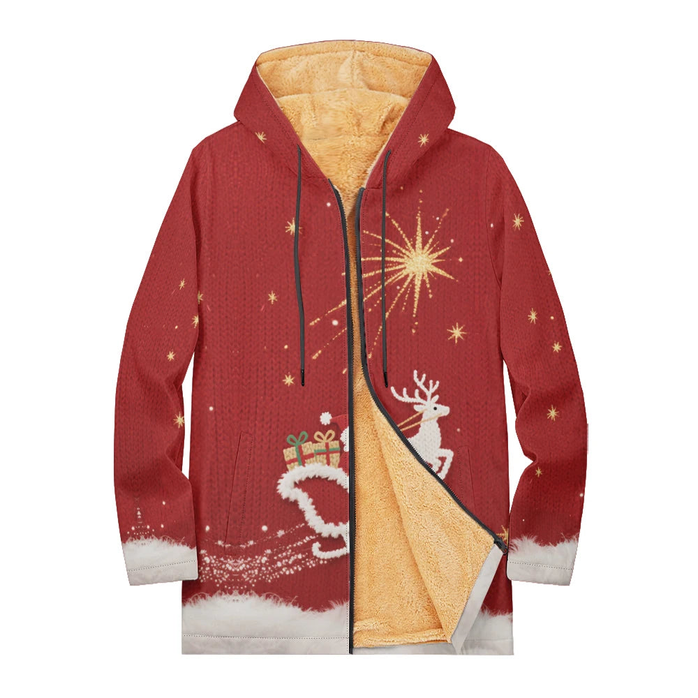 Unisex Christmas Winter Hooded Jacket with Festive Patterns Snowflakes Snowmen Reindeer and Penguins Soft Fleece Lining Warmth