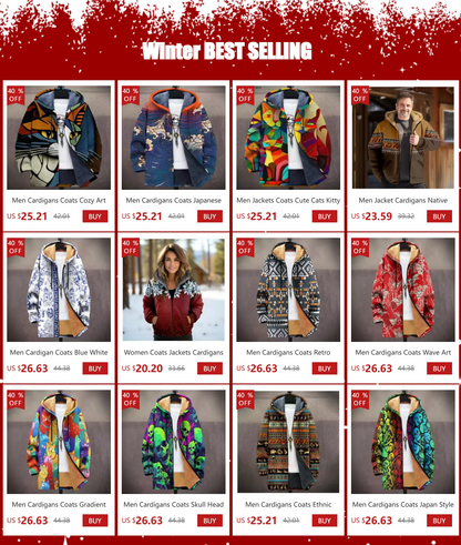 Unisex Christmas Winter Hooded Jacket with Festive Patterns Snowflakes Snowmen Reindeer and Penguins Soft Fleece Lining Warmth