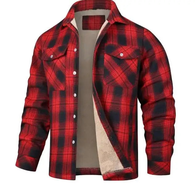 Men's Fleece Plaid Jacket Casual Loose Cotton Jacket Thicken Lining Flannel Warm Outwear Autumn Winter Work Coat Outerwear S-5XL