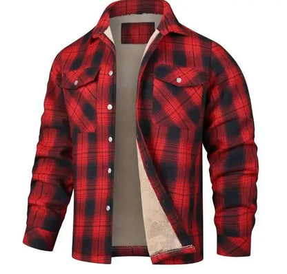 Men's Fleece Plaid Jacket Casual Loose Cotton Jacket Thicken Lining Flannel Warm Outwear Autumn Winter Work Coat Outerwear S-5XL