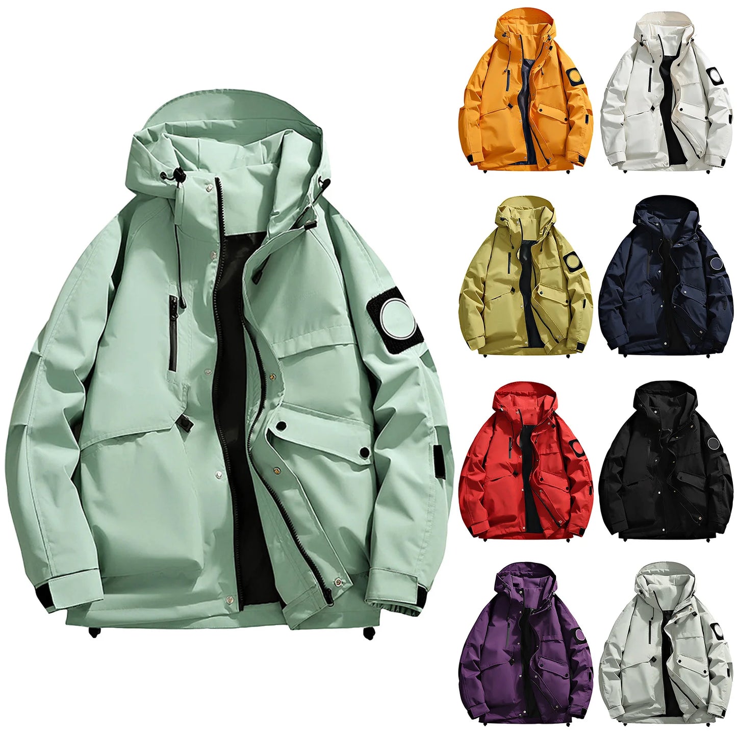 Unisex Autumn Winter Jacket Solid Color Outdoor Workwear Casual Loose Zipper Pocket Warm Long Sleeved Jacket Windproof Jacket