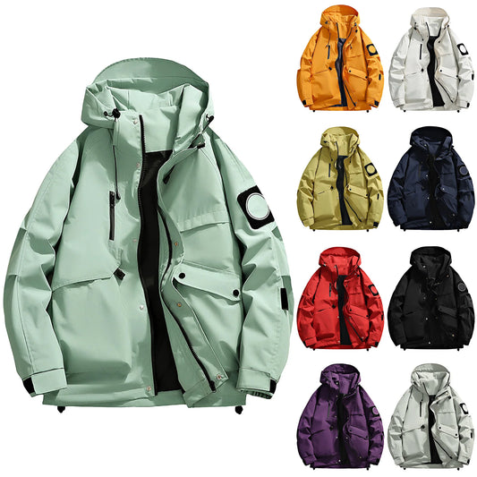 Unisex Autumn Winter Jacket Solid Color Outdoor Workwear Casual Loose Zipper Pocket Warm Long Sleeved Jacket Windproof Jacket