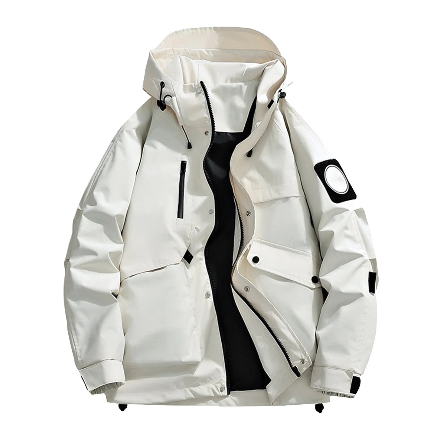 Unisex Autumn Winter Jacket Solid Color Outdoor Workwear Casual Loose Zipper Pocket Warm Long Sleeved Jacket Windproof Jacket