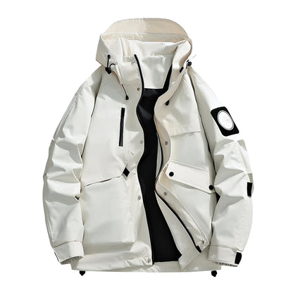 Unisex Autumn Winter Jacket Solid Color Outdoor Workwear Casual Loose Zipper Pocket Warm Long Sleeved Jacket Windproof Jacket