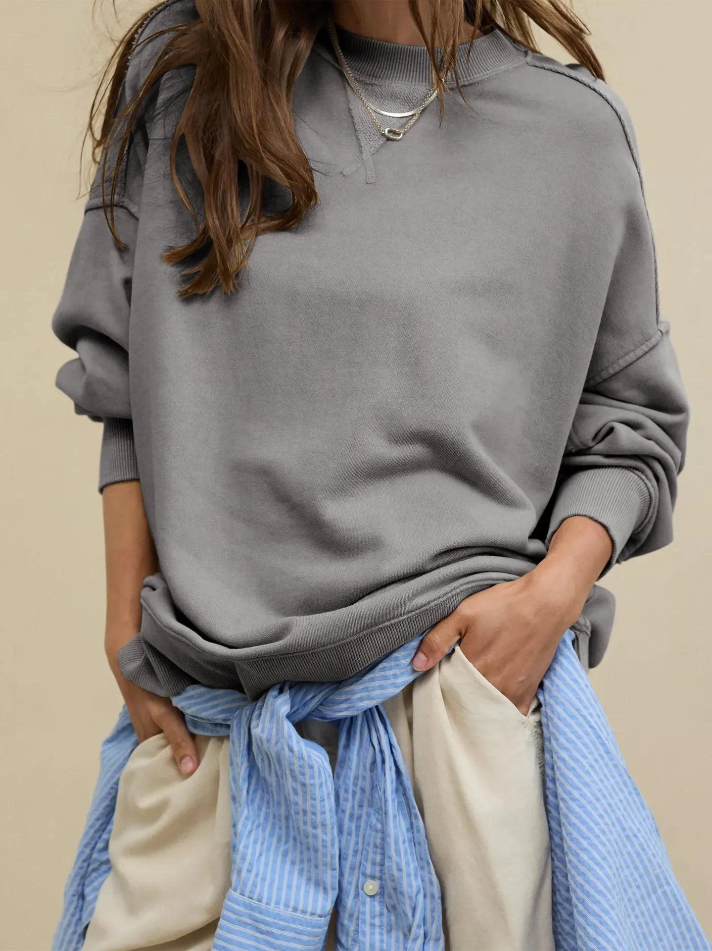2025 Fall Winter New Fashion Women's Hoodie Loose-Fit Casual Crew Neck Top Commuter Wear Y2k Woman Clothing