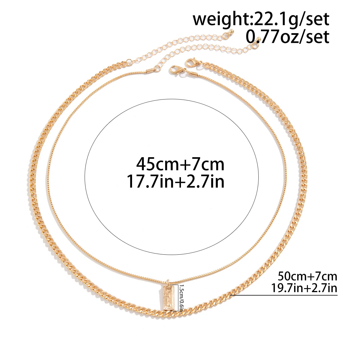 KunJoe 2pcs/set Rectangular Pendant Box Chain Necklace for Men Punk Silver Color Cuban Link Chain Choker Necklace Party