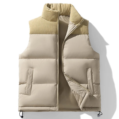 Winter Unisex Puffer Vest Thickened Warm Corduroy Windproof Outdoor Sleeveless Stand Collar Fashion Casual Cotton-Padded Coat