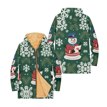 Unisex Christmas Winter Hooded Jacket with Festive Patterns Snowflakes Snowmen Reindeer and Penguins Soft Fleece Lining Warmth