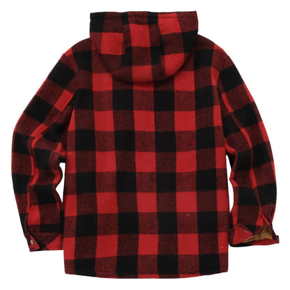 Men's Shirt Plaid Retro Warm Top Winter Fashion Men's Clothing Classic Style Zipper Jacket Thickened Fleece Lined Hooded