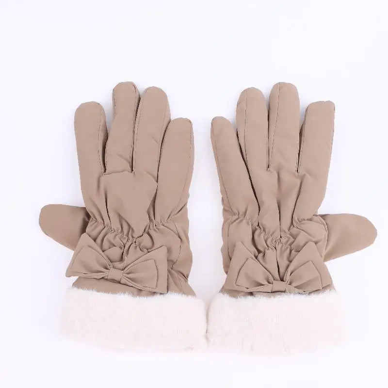 Ski Gloves Women Winter Fleece Thickened Warm Plush Cotton Waterproof Touch-Screen Gloves For Outdoor Riding Mountaineering