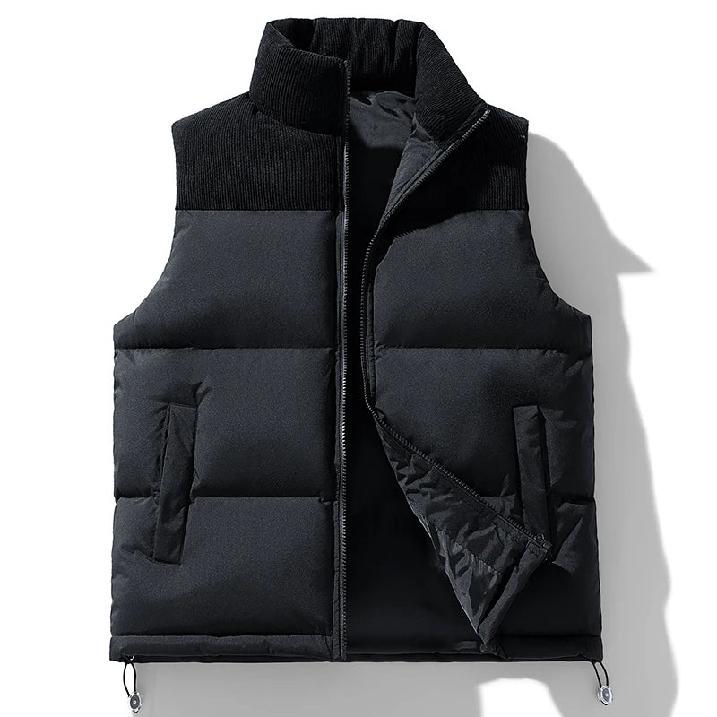 Winter Unisex Puffer Vest Thickened Warm Corduroy Windproof Outdoor Sleeveless Stand Collar Fashion Casual Cotton-Padded Coat